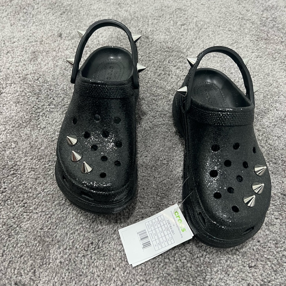 Glitter Black platform crocs w spikes